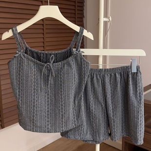 ins甜美純色大碼 新品 純棉韓版 吊帶薄款 家居服 帶胸墊睡衣女士夏季