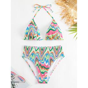 2023新款 泳衣兩件套打攬bikini 歐美印花性感比基尼分體跨境時尚
