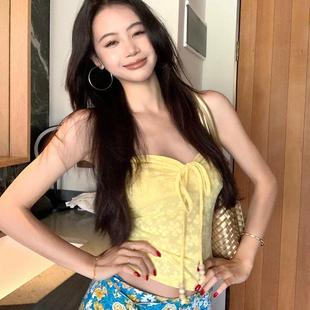 張七七泳衣 掛脖顯白度假小胸聚攏沙灘溫泉兩件套泳衣 檸檬奶貝