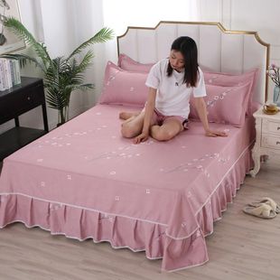 加厚水洗棉床裙單件韓式 床蓋帶裙邊床罩 公主風花邊床單款