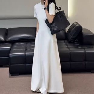 T恤連衣裙女夏2025新款 短袖 收腰a字裙大擺裙顯瘦氣質(zhì)長裙 大碼 法式