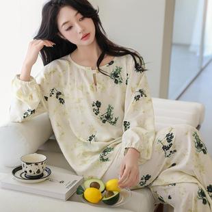 睡衣女套裝 國(guó)風(fēng)棉綢寬松薄款 春秋長(zhǎng)袖 新中式 家居服夏 長(zhǎng)褲 2025新款