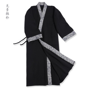 秋冬古風(fēng)長袍h中國風(fēng)漢服睡袍加長禪服睡衣家居服寬松大碼 拼色