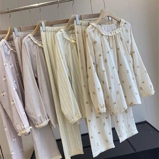 少女心滿滿雙層棉紗透氣蕾絲花邊睡衣套裝 自留自留 原h(huán)包裝