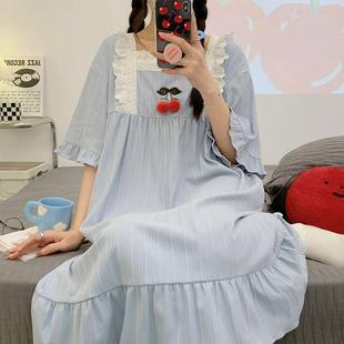 睡衣女夏款 中長款 公主風可外穿家居服 可愛短袖 睡裙女夏2024年新款