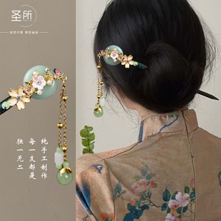 新中式 發簪步搖流蘇簪子古風頭飾旗袍漢服發飾盤發神器手工木簪z
