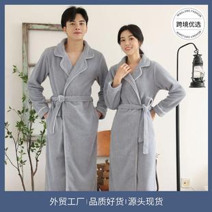 睡袍女秋冬季 加絨情侶浴袍情侶睡衣冬 加厚沙粒絨睡袍中長(zhǎng)款