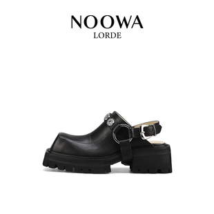 NOOWA厚底包頭拖女2025新款 真皮小個子增高輕便不累腳金屬扣涼鞋