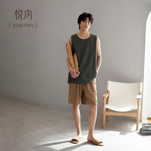 夏款 薄款 背心短褲 寬松大碼 涼感可外穿 純棉家居服夏季 悅內睡衣男士