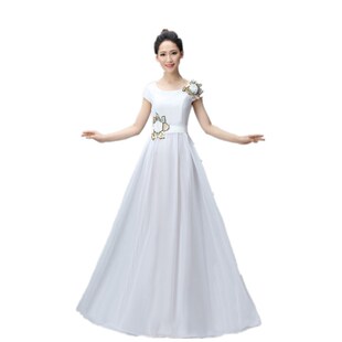 女成人現(xiàn)代表演連衣裙長款 禮v服合唱服長裙大擺裙大合唱團(tuán)演出服
