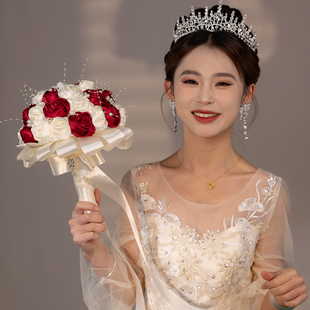 新娘手捧花婚紗DIY材料包仿珍花鉆石捧花手工花新婚閨蜜結婚禮物