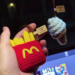 毛絨薯條冰淇淋汽車掛件后視鏡y掛飾M記麥門車載個性 飾可愛禮物 裝