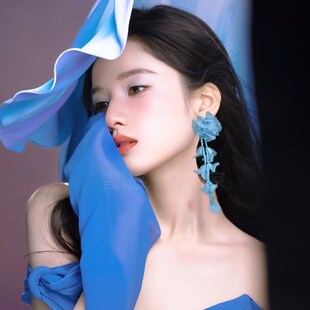 張婧儀同款 旅游度假藍色花朵流蘇耳環耳飾耳釘耳墜耳夾2025春夏新
