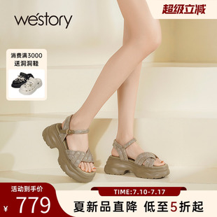 百搭時尚 westory2025新款 氣質(zhì)松糕底女涼鞋 女鞋 水鉆增高 厚底涼鞋