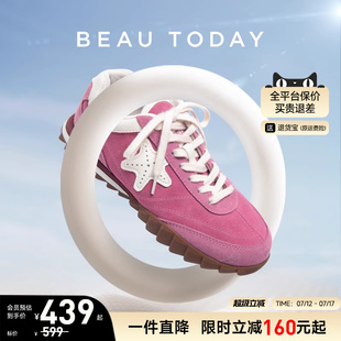 女款 平底阿甘鞋 2025新款 紅色運(yùn)動鞋 子 春季 BeauToday樹莓粉德訓(xùn)鞋