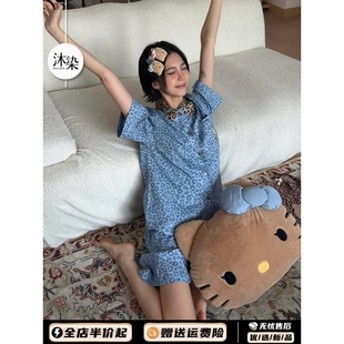 開衫 2025年新款 短褲 家居服大碼 甜酷豹紋Kitty短袖 套裝 睡衣女夏款