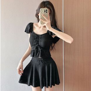 兩件套小清新少女學生泳裝 游泳衣女分體平角裙式 溫泉 夏季 2025新款