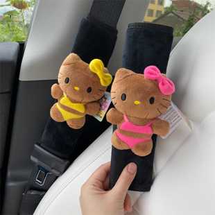 原創黑皮泳裝 姐妹花kitty汽車內飾護肩套手剎套檔桿套可愛掛件