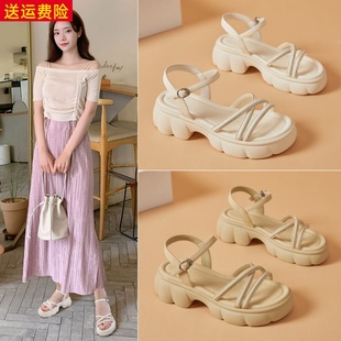 百搭優雅女鞋 新款 女2025夏季 網紅厚底甜美輕便休閑細帶羅馬女涼鞋
