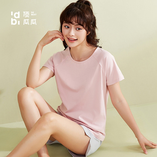 情侶圓領(lǐng)青年男士 頂瓜瓜睡衣女純棉套裝 短袖 薄款 家居服可外穿 夏季