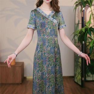 裙子女夏中式 中年女士媽媽裝 顯瘦國風 今年流行爆款 連衣裙2025新款