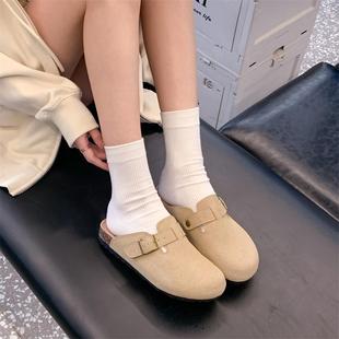 包頭拖鞋 女半拖厚底懶人博肯鞋 外穿 軟木勃肯鞋 趙逸逸2025春夏新款