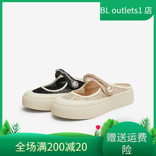 百思圖2024夏新款 半拖UCN04BH4 網(wǎng)紗休閑穆勒拖厚底外穿女拖鞋