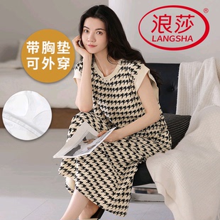 背心韓范可愛可外穿家居服 純棉無袖 浪莎2025新款 帶胸墊睡裙女夏季