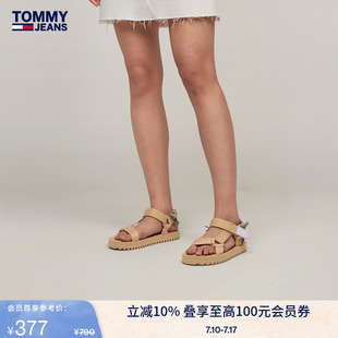 Tommy女裝 EN0EN02530 簡約魔術貼調節花紋繩結沙灘海邊休閑涼鞋