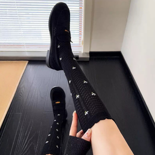 小腿襪子女夏薄款 白色堆堆襪miu系芭蕾風長襪夏天透氣花邊網眼襪