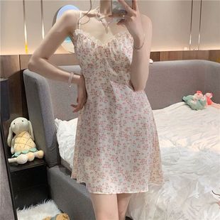 裙夏款 新款 家居服女款 簡約睡衣女夏季 夏 吊帶裙網紅風碎花睡裙薄款