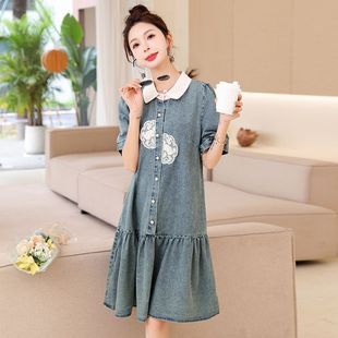 小個(gè)子刺繡氣質(zhì)襯衫 新中式 流行新款 新款 裙子 牛仔連衣裙女2025夏季