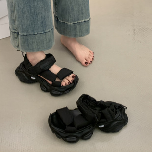 簡約單鞋 女百搭魔術貼露趾增高沙灘鞋 潮 TWTW羅馬風厚底涼鞋 SGIRL