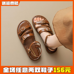 2025新款 女夏季 外穿平底一字帶羅馬鞋 大碼 41到43 法式 女鞋 氣質(zhì)涼鞋
