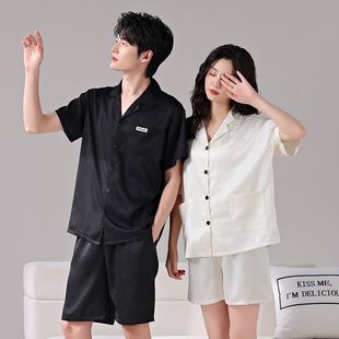 絲綢家居服男夏天輕奢高級感套裝 情侶睡衣女夏季 短褲 冰絲短袖 夏款