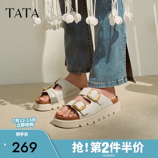 新款 2025夏季 7VU08BT5 女外穿一字帶運動涼鞋 TATA他她厚底休閑拖鞋