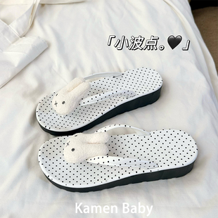 可愛米菲兔波點(diǎn)人字拖女夏季 海邊沙灘 外穿坡跟增高防滑夾腳涼拖鞋