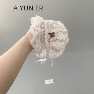 嬰兒遮陽帽春秋蕾絲花邊公主洋氣防曬小月齡女寶寶宮廷帽夏季 薄款