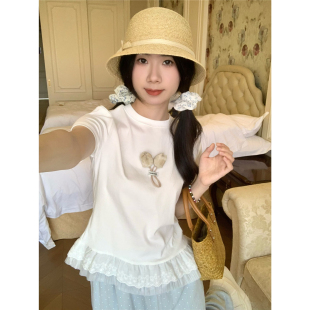 云朵綿綿 正肩甜美小衫 夏季 小個子修身 女 設計感花邊短袖 踏進銀河