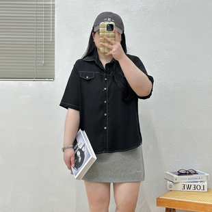 氣質百搭款 宛宛大碼 T恤顯瘦遮肉通勤款 女夏短袖 胖MM雪紡明線襯衫