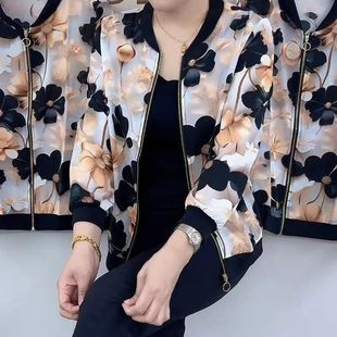 外貿(mào)原單意大利女裝 印花拉鏈短外套 外單清倉(cāng)中老年防曬外套夏大碼