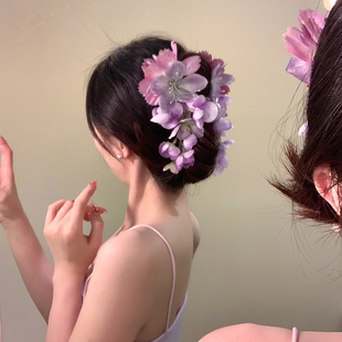 紫棠秘語 度假風海邊拍照發飾 超仙花朵抓夾女后腦勺發夾2025新款