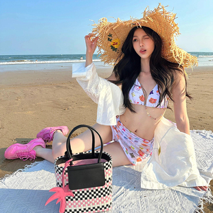 KT貓可愛少女海邊度假性感純欲辣妹裹裙三件套比基尼 貓貓頭