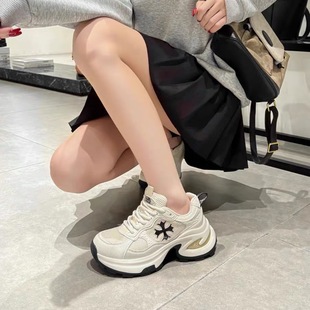 跑步鞋 韓國十字花厚底老爹鞋 小個增高舒適休閑鞋 新款 女2025春秋季