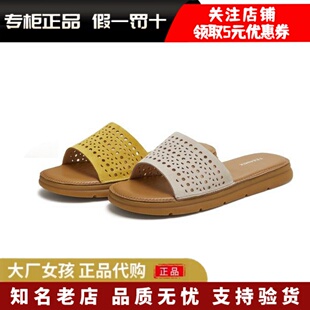專柜正品 女外穿涼拖BL481BT5 天美意2025夏復(fù)古一字拖度假平底拖鞋