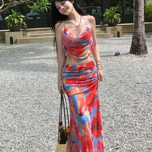 度假氛圍感掛脖比基尼裙式 海邊溫泉沙灘日韓系 分體泳衣帶長裙套裝