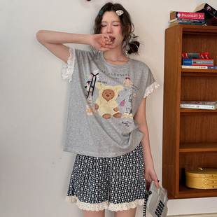 休閑套裝 小熊家新款 涼感薄款 可愛卡通純棉家居服夏款 睡衣女士夏季