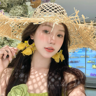夏日氛圍感花瓣串珠耳環女海邊度假風氣質耳釘高級感個性 夸張耳飾