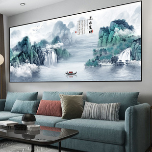 流水生財(cái)山水畫(huà)墻貼紙客廳自粘貼畫(huà)裝 飾畫(huà)辦公室背景掛畫(huà)風(fēng)景壁畫(huà)