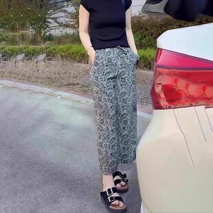 女士 復古松緊提花洋氣小個子寬松休閑褲 外貿原單專柜撤回大碼 夏季